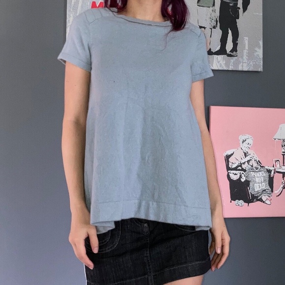 Brunello Cucinelli Blue Grey Cashmere Short Sleeve Bateau Neck Sweater Monili XS - Picture 1 of 11